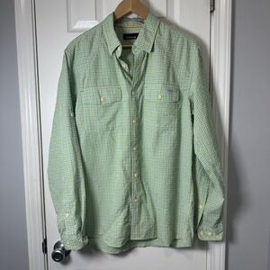 Orvis Mens Medium Plaid Button Up Shirt Green Blue Outdoor Fishing Shirt